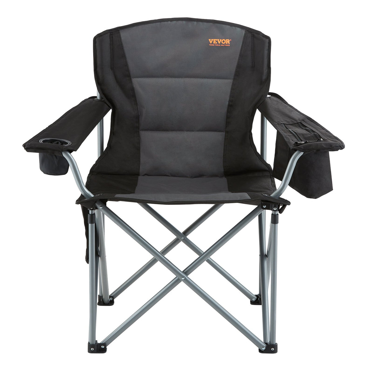 Folding Camping Chair | Heavy Duty Outdoor Seat with Cooler & Cup Holder | Black