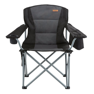 Folding Camping Chair | Heavy Duty Outdoor Seat with Cooler & Cup Holder | Black