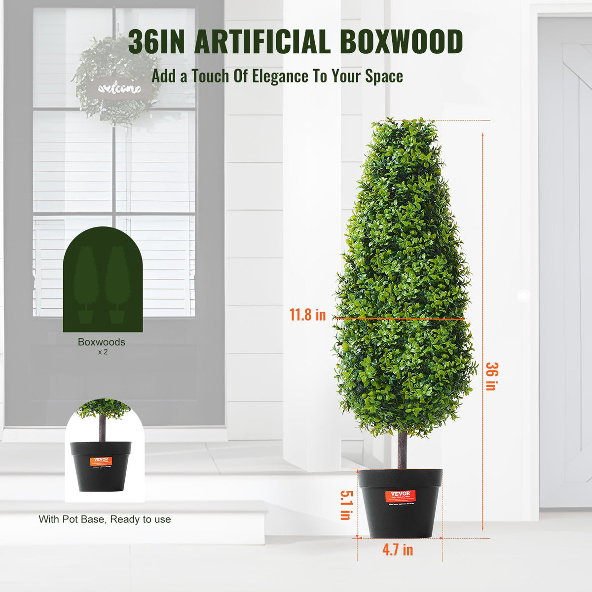 Artificial Boxwood Topiary Tree | 2 Pack 91cm Faux UV-Resistant