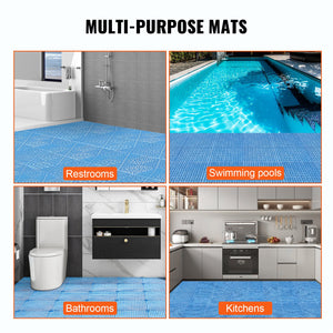 Interlocking Cushion Mats 55 Pack | 30x30cm PVC Drainage Floor Tiles | Non-Slip for Bathrooms, Pools, Kitchens & Wet Areas | Blue