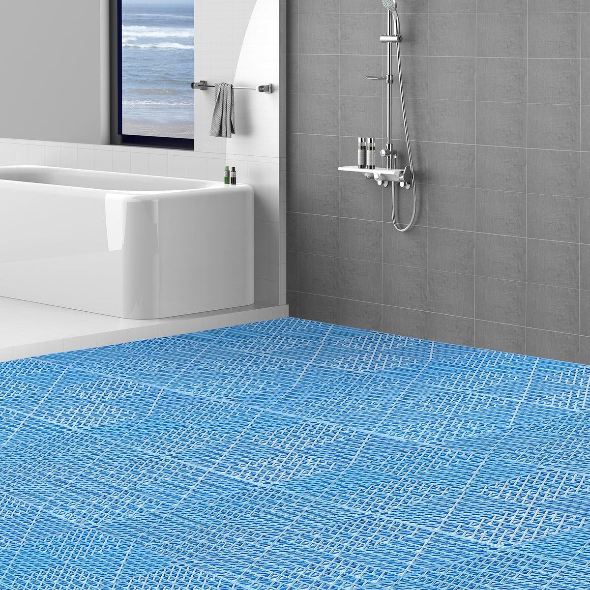 Interlocking Cushion Mats 55 Pack | 30x30cm PVC Drainage Floor Tiles | Non-Slip for Bathrooms, Pools, Kitchens & Wet Areas | Blue