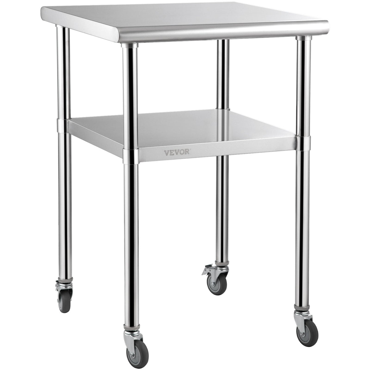 Stainless Steel Prep Table 61x61x91.4cm | 600lbs Capacity | Adjustable Undershelf & Wheels | Commercial Kitchen Workstation