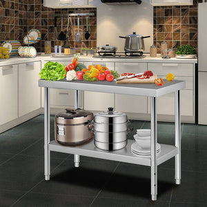 Stainless Steel Prep Table | 122x46x86cm Heavy Duty 250kg Load | Adjustable Undershelf Commercial Kitchen Workbench