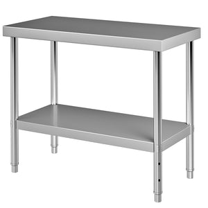 Stainless Steel Prep Table | 122x46x86cm Heavy Duty 250kg Load | Adjustable Undershelf Commercial Kitchen Workbench