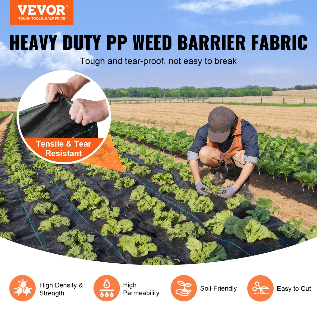 Weed Barrier Fabric 4x250FT | Heavy Duty Woven PP Garden Mat for Weed Control
