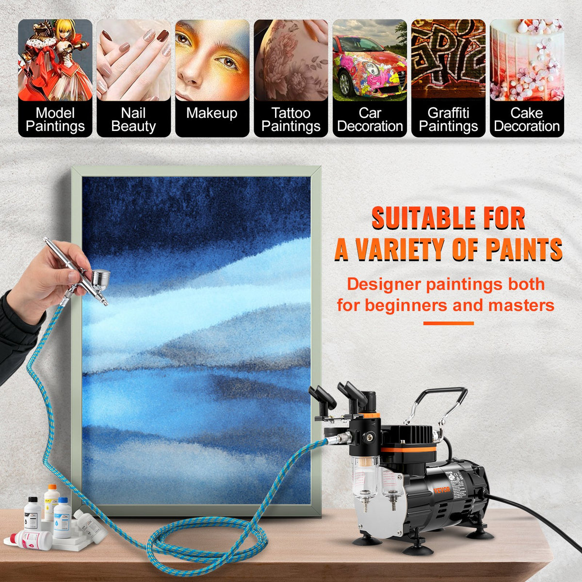 Airbrush Kit | Dual-Action Compressor for Nail Art, Makeup & Models