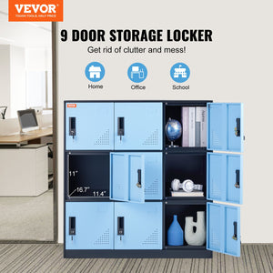 Metal Storage Cabinet | 9-Door Employee Steel Locker for Office | Black