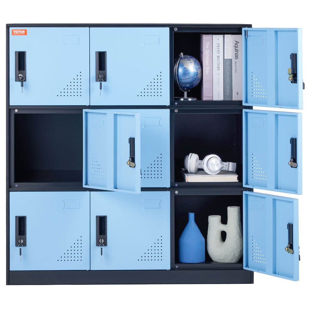 Metal Storage Cabinet | 9-Door Employee Steel Locker for Office | Black