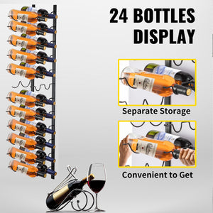 Wall Mounted Wine Rack | Holds 24 Bottles | Black Steel Vertical Display with Forward Storage Design | 48"x11"x1"
