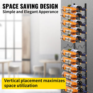 Wall Mounted Wine Rack | Holds 24 Bottles | Black Steel Vertical Display with Forward Storage Design | 48"x11"x1"