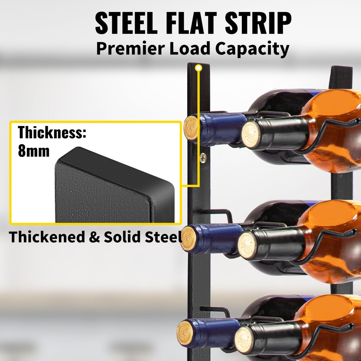 Wall Mounted Wine Rack | Holds 24 Bottles | Black Steel Vertical Display with Forward Storage Design | 48"x11"x1"