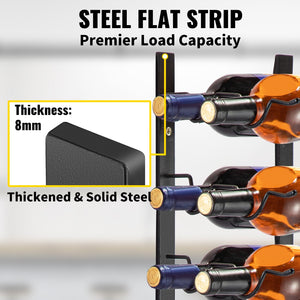 Wall Mounted Wine Rack | Holds 24 Bottles | Black Steel Vertical Display with Forward Storage Design | 48"x11"x1"