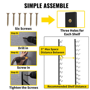 Wall Mounted Wine Rack | Holds 24 Bottles | Black Steel Vertical Display with Forward Storage Design | 48"x11"x1"