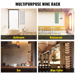 Wall Mounted Wine Rack | Holds 24 Bottles | Black Steel Vertical Display with Forward Storage Design | 48"x11"x1"