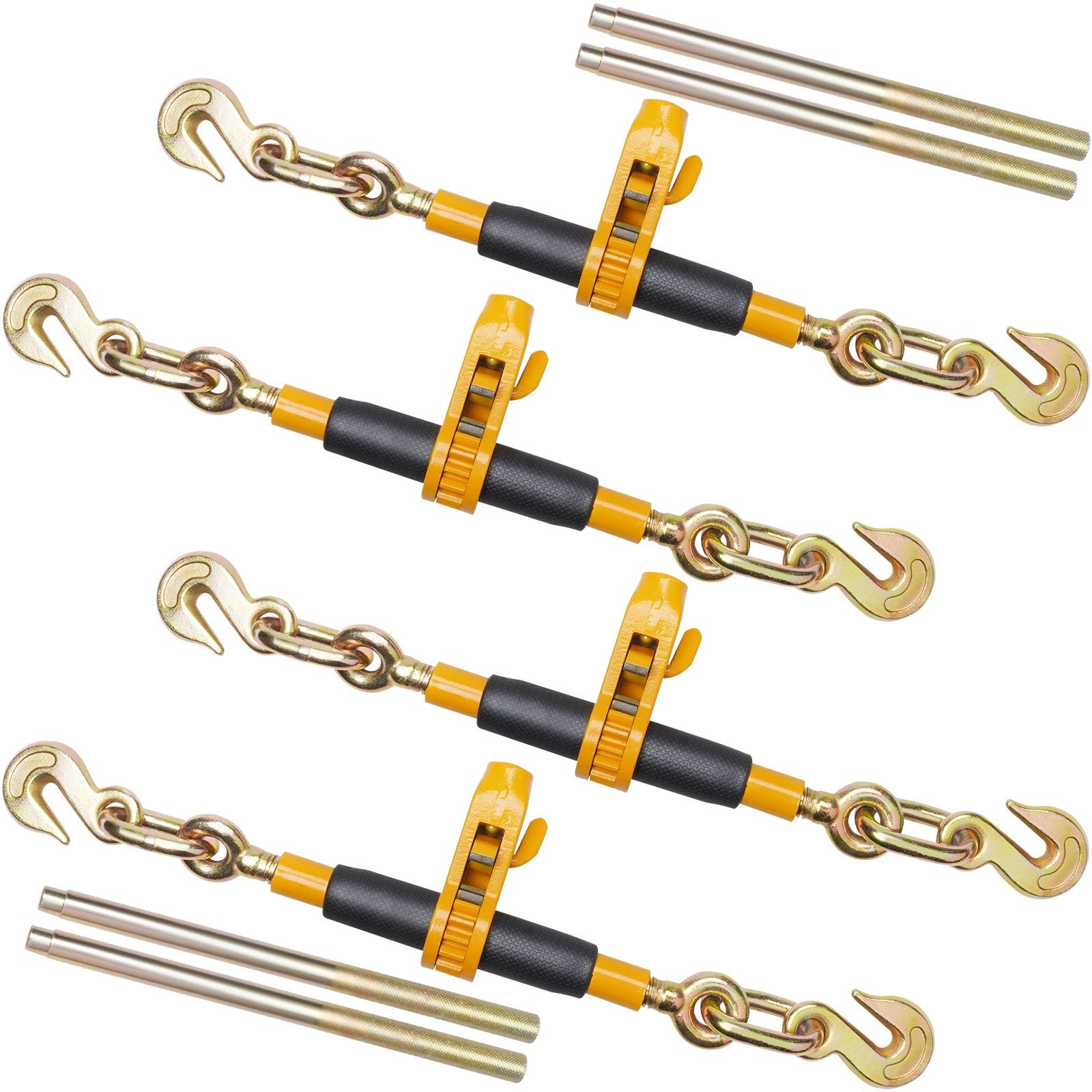 Ratchet Chain Binder Set 4 Pack | 0.9-1.27cm with G80 Hooks | 5443kg WLL | Anti-Skid Handle