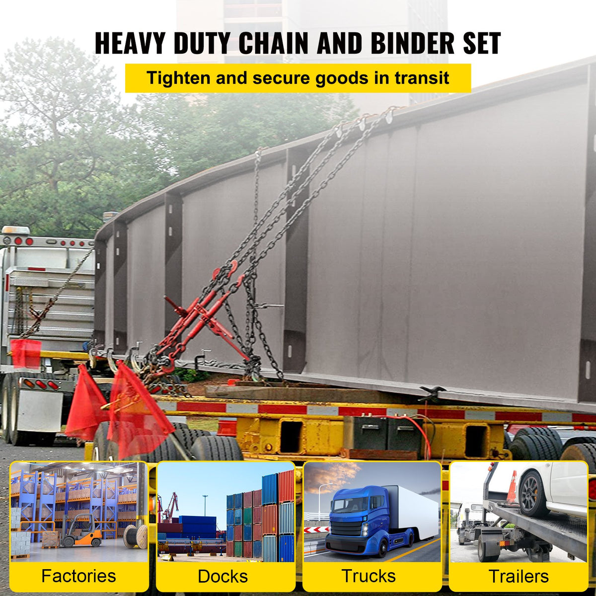 Chain Load Binder Kit 8mm | 3 Ton WLL | Includes 4 Ratchet Binders + 4 Grade 80 Chains (6.4m)