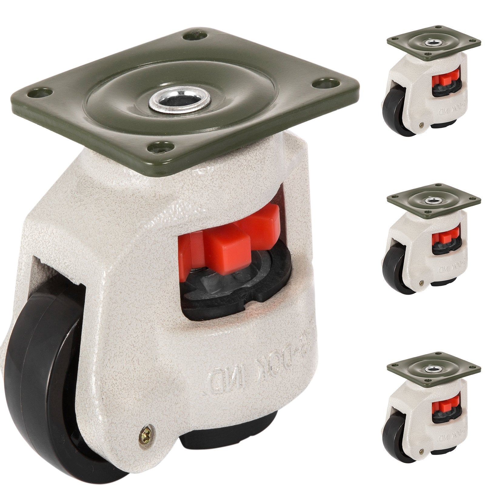 Leveling Casters 4 Pack GD-60F | Plate Mounted | 551kg Load Each | Nylon Wheels with NBR Pad