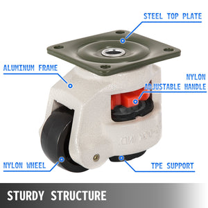 Leveling Casters 4 Pack GD-60F | Plate Mounted | 551kg Load Each | Nylon Wheels with NBR Pad