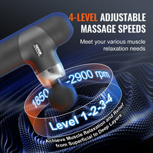 Mini Massage Gun Deep Tissue | 4 Speed Percussion Massager with 4 Heads | 7.4V 2500mAh Battery | Handheld Muscle Relaxation for Pain Relief & Athletes