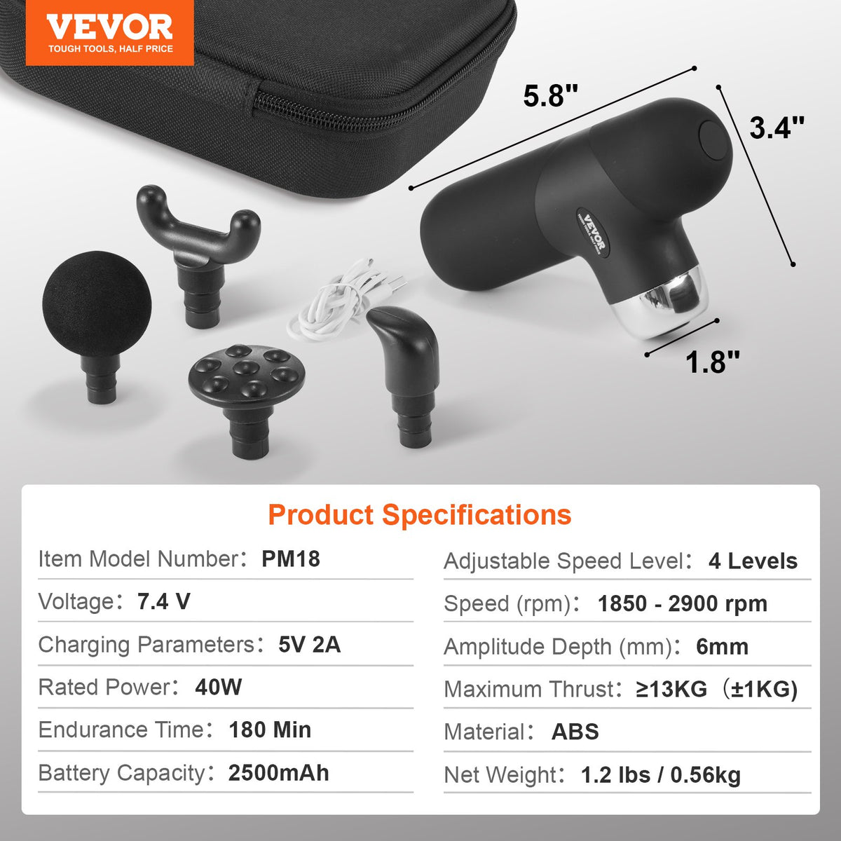 Mini Massage Gun Deep Tissue | 4 Speed Percussion Massager with 4 Heads | 7.4V 2500mAh Battery | Handheld Muscle Relaxation for Pain Relief & Athletes