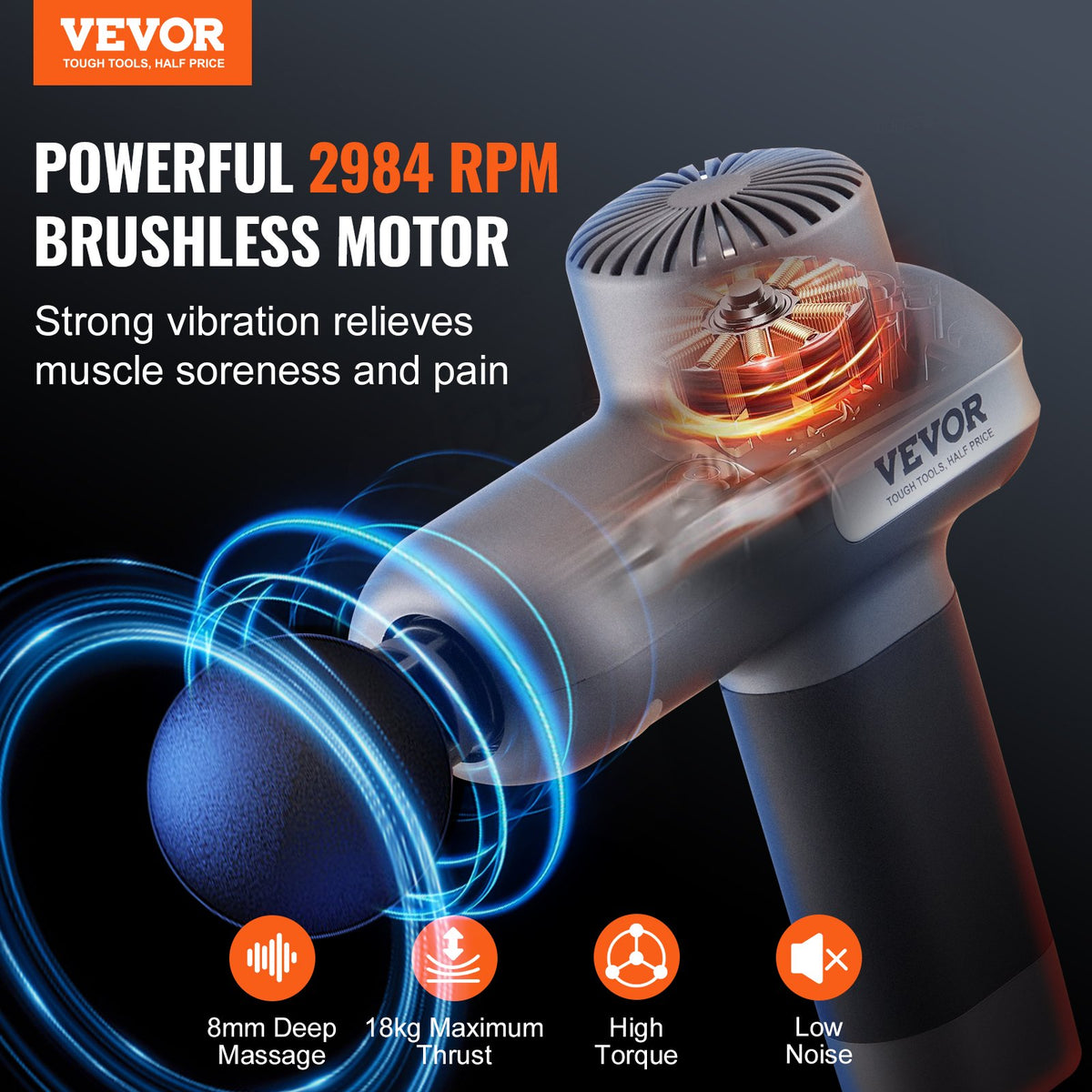 Massage Gun Deep Tissue | 5 Speed Percussion Muscle Massager with 6 Heads | 7.4V 2500mAh Battery | Handheld for Pain Relief & Muscle Recovery