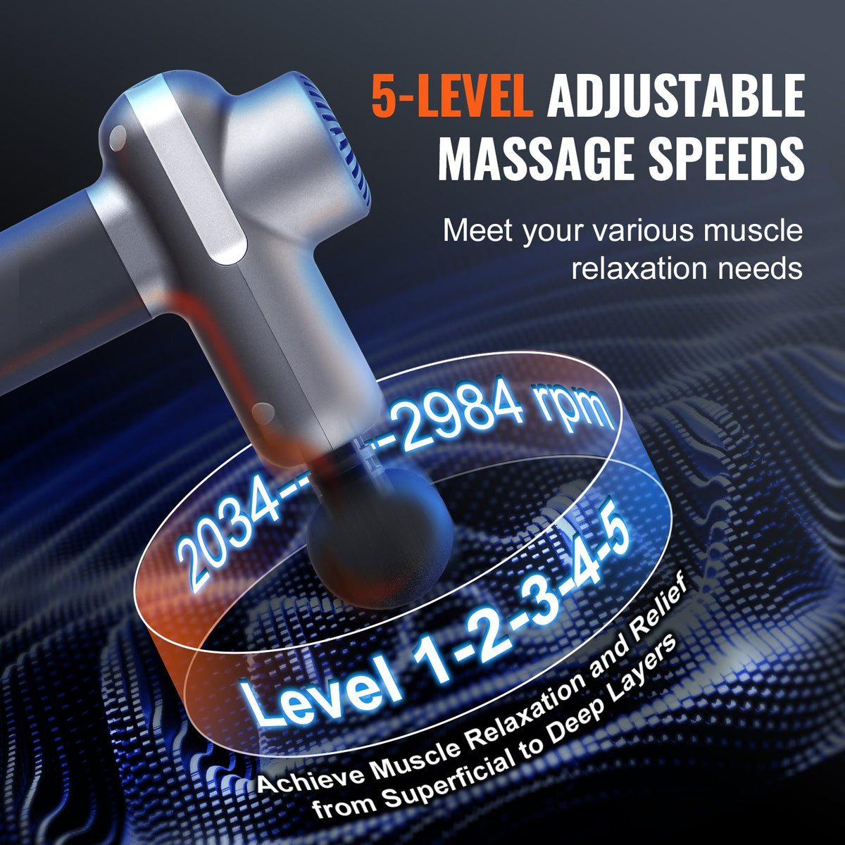 Massage Gun Deep Tissue | 5 Speed Percussion Muscle Massager with 6 Heads | 7.4V 2500mAh Battery | Handheld for Pain Relief & Muscle Recovery