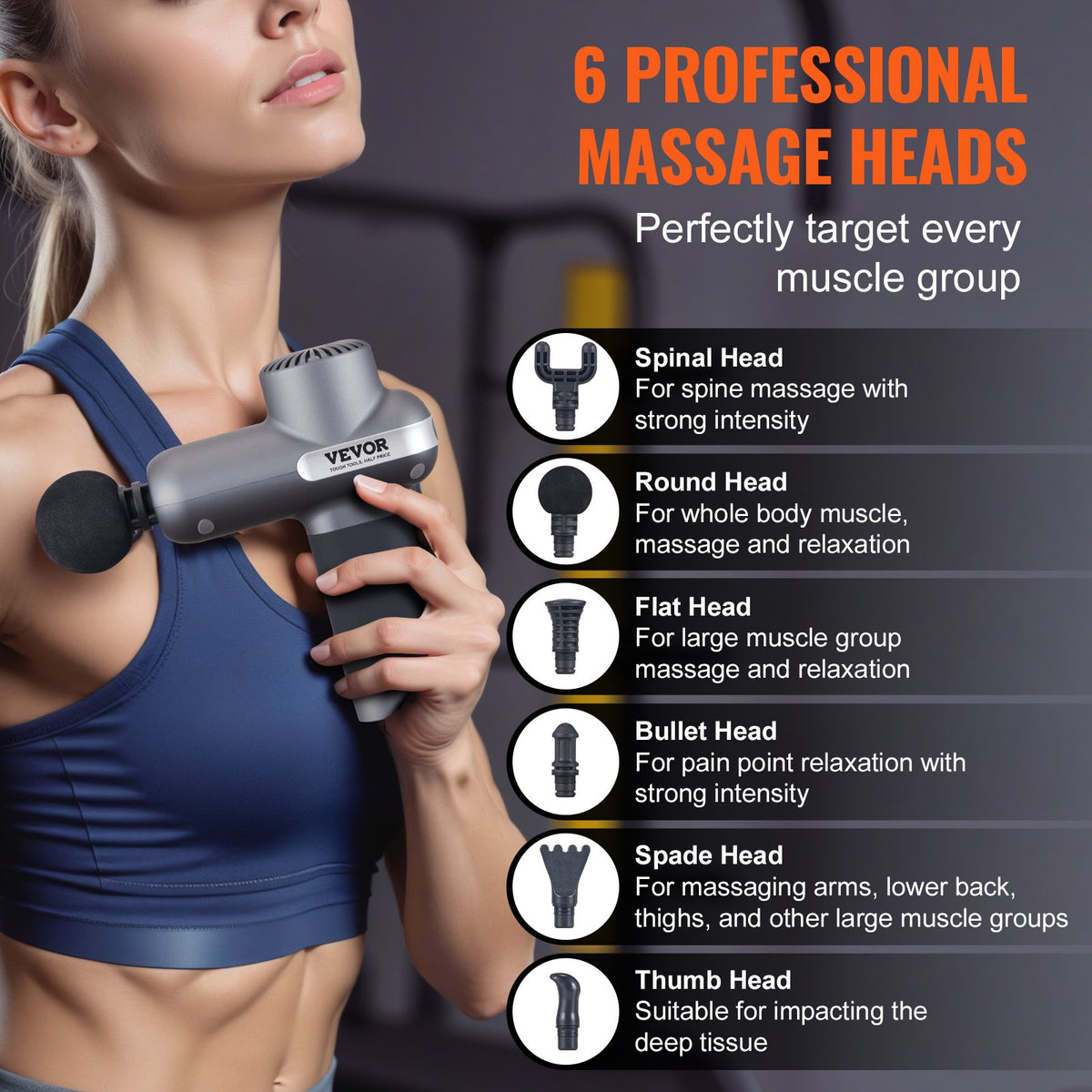Massage Gun Deep Tissue | 5 Speed Percussion Muscle Massager with 6 Heads | 7.4V 2500mAh Battery | Handheld for Pain Relief & Muscle Recovery
