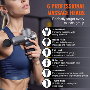 Massage Gun Deep Tissue | 5 Speed Percussion Muscle Massager with 6 Heads | 7.4V 2500mAh Battery | Handheld for Pain Relief & Muscle Recovery
