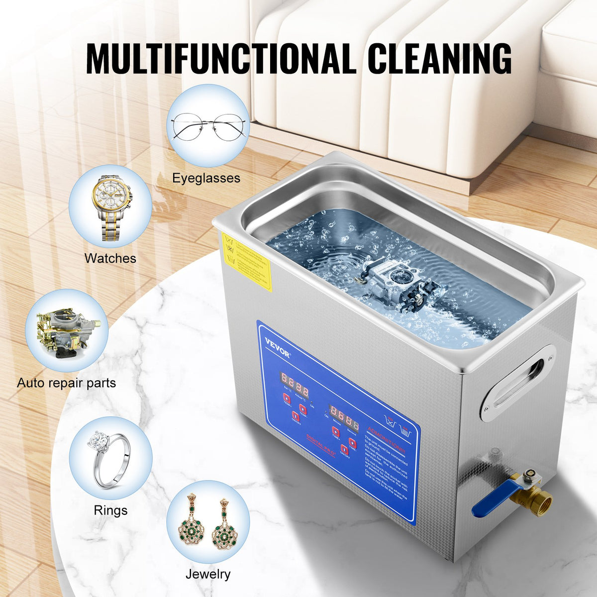 Ultrasonic Cleaner | 6L Stainless Steel Digital with Drain System
