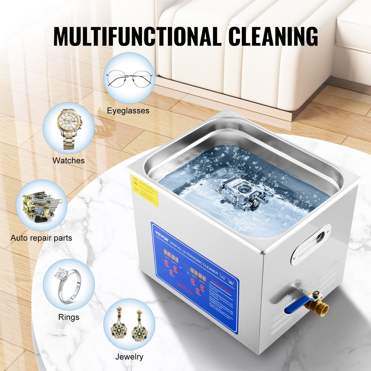 Ultrasonic Cleaner | 10L Jewelry Cleaning Machine with Timer & Heater | Stainless Steel Professional Model