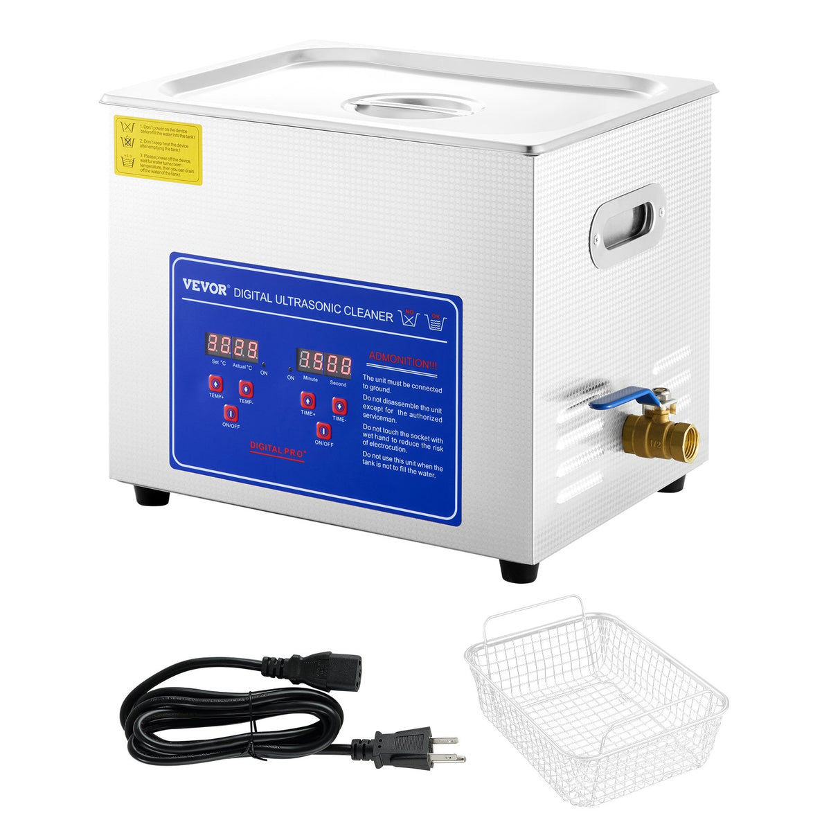 Ultrasonic Cleaner | 10L Jewelry Cleaning Machine with Timer & Heater | Stainless Steel Professional Model