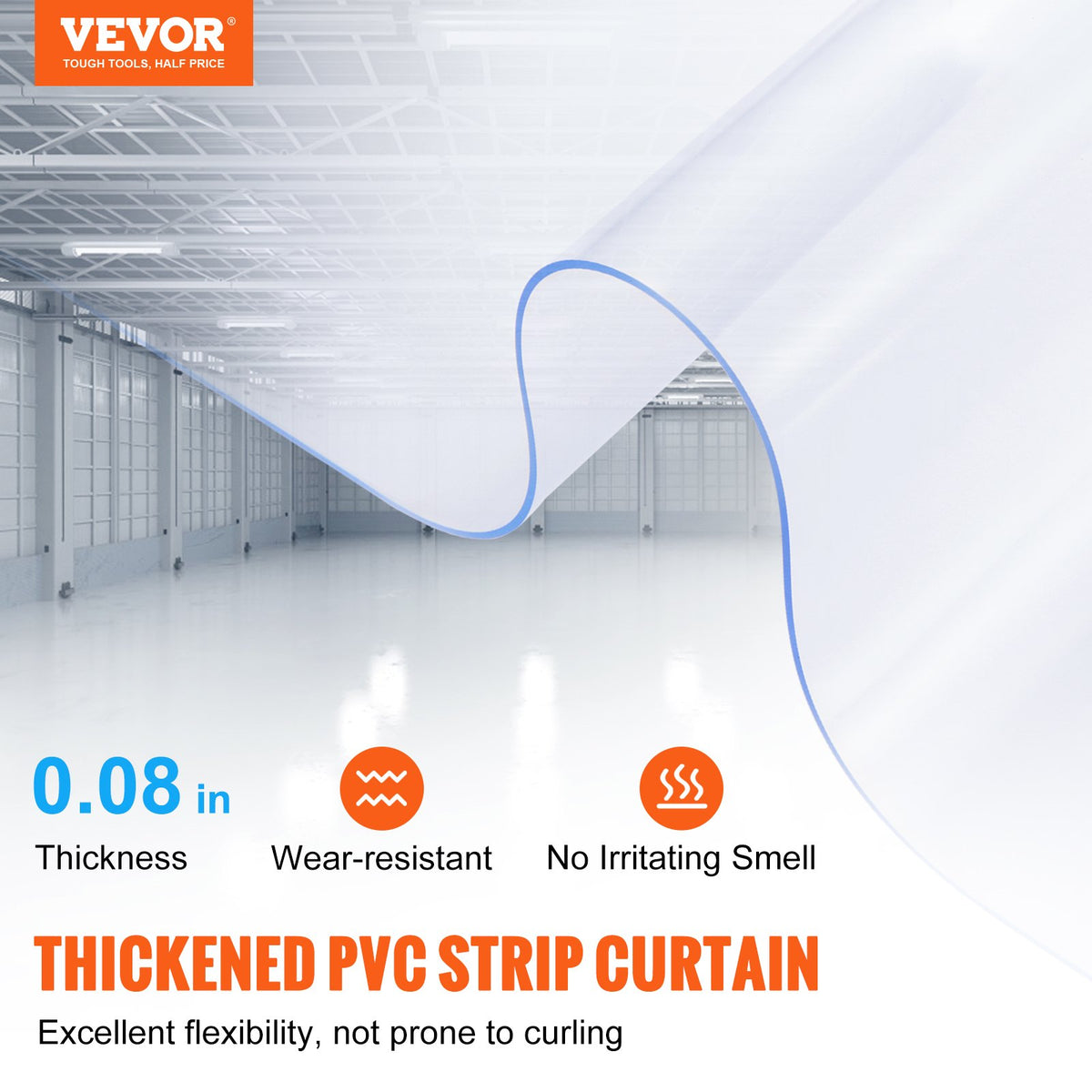 PVC Strip Curtain Roll 150'x8"x0.08" | Clear Smooth Door Strips | For Supermarkets, Garages, Warehouses & Barns