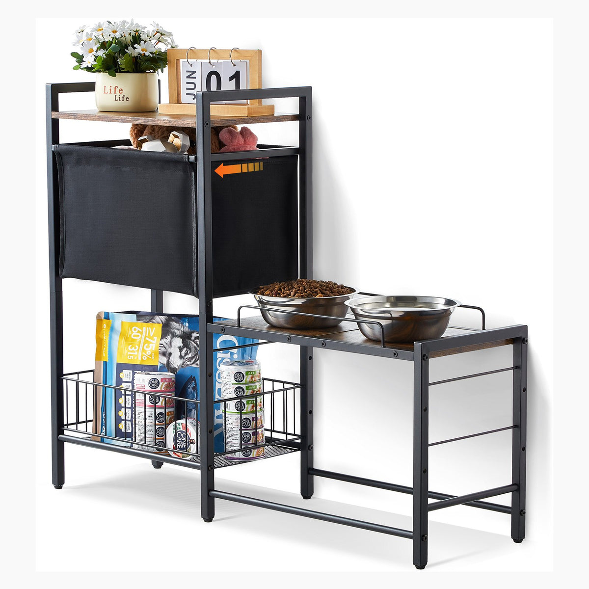 Pet Feeding Station | Raised Dog Bowls with Food & Toy Storage