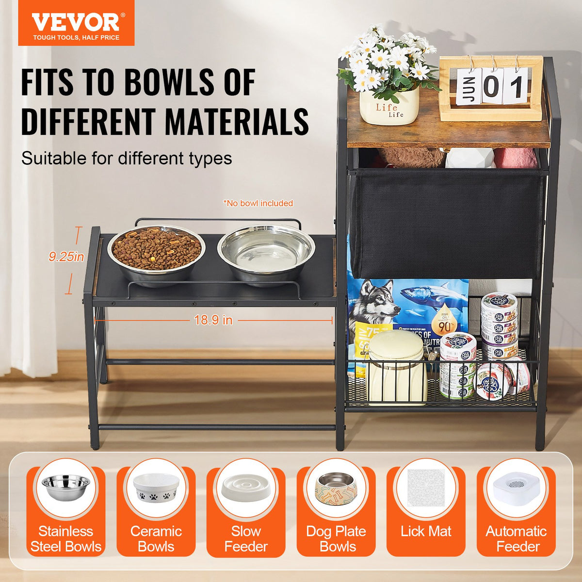 Pet Feeding Station | Raised Dog Bowls with Food & Toy Storage