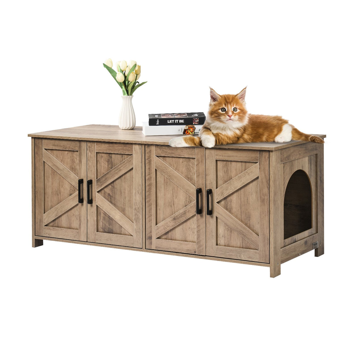 Cat Litter Box Enclosure | 2-Room Wooden Hidden Furniture | Greige