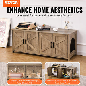 Cat Litter Box Enclosure | 2-Room Wooden Hidden Furniture | Greige