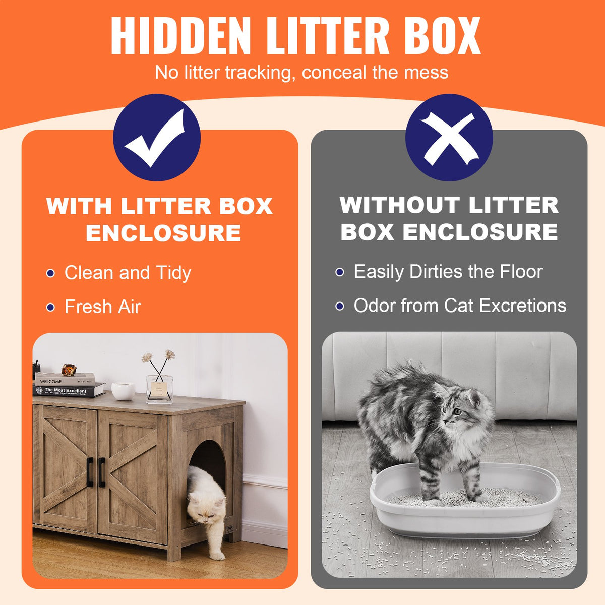 Cat Litter Box Enclosure | 2-Room Wooden Hidden Furniture | Greige