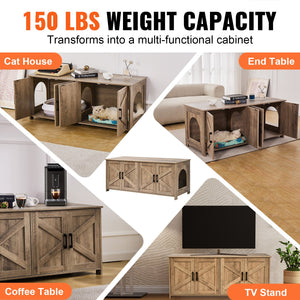 Cat Litter Box Enclosure | 2-Room Wooden Hidden Furniture | Greige