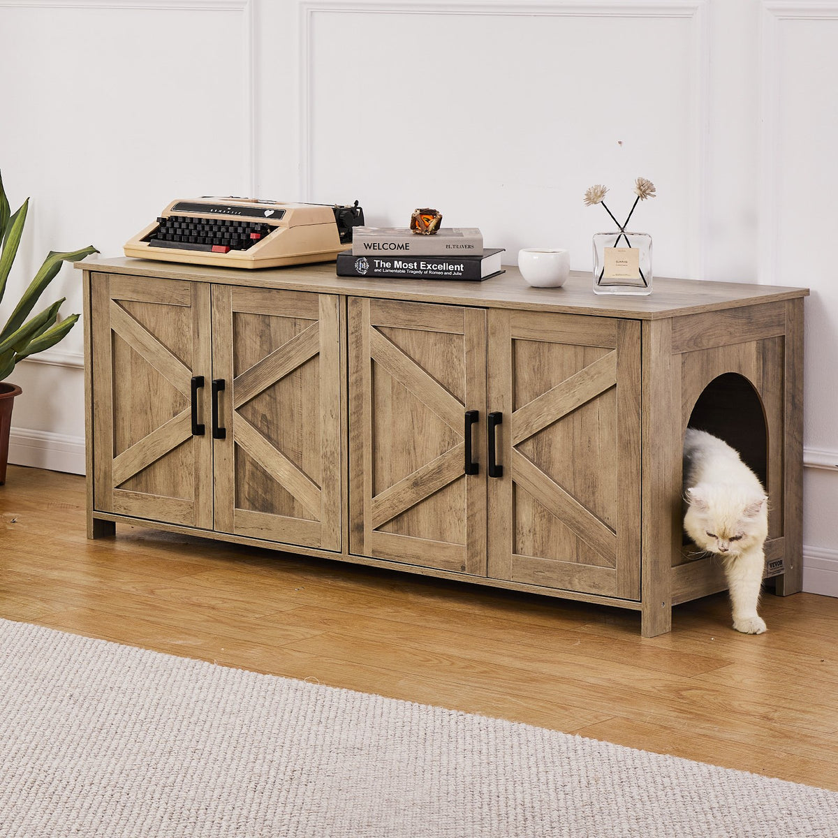 Cat Litter Box Enclosure | 2-Room Wooden Hidden Furniture | Greige