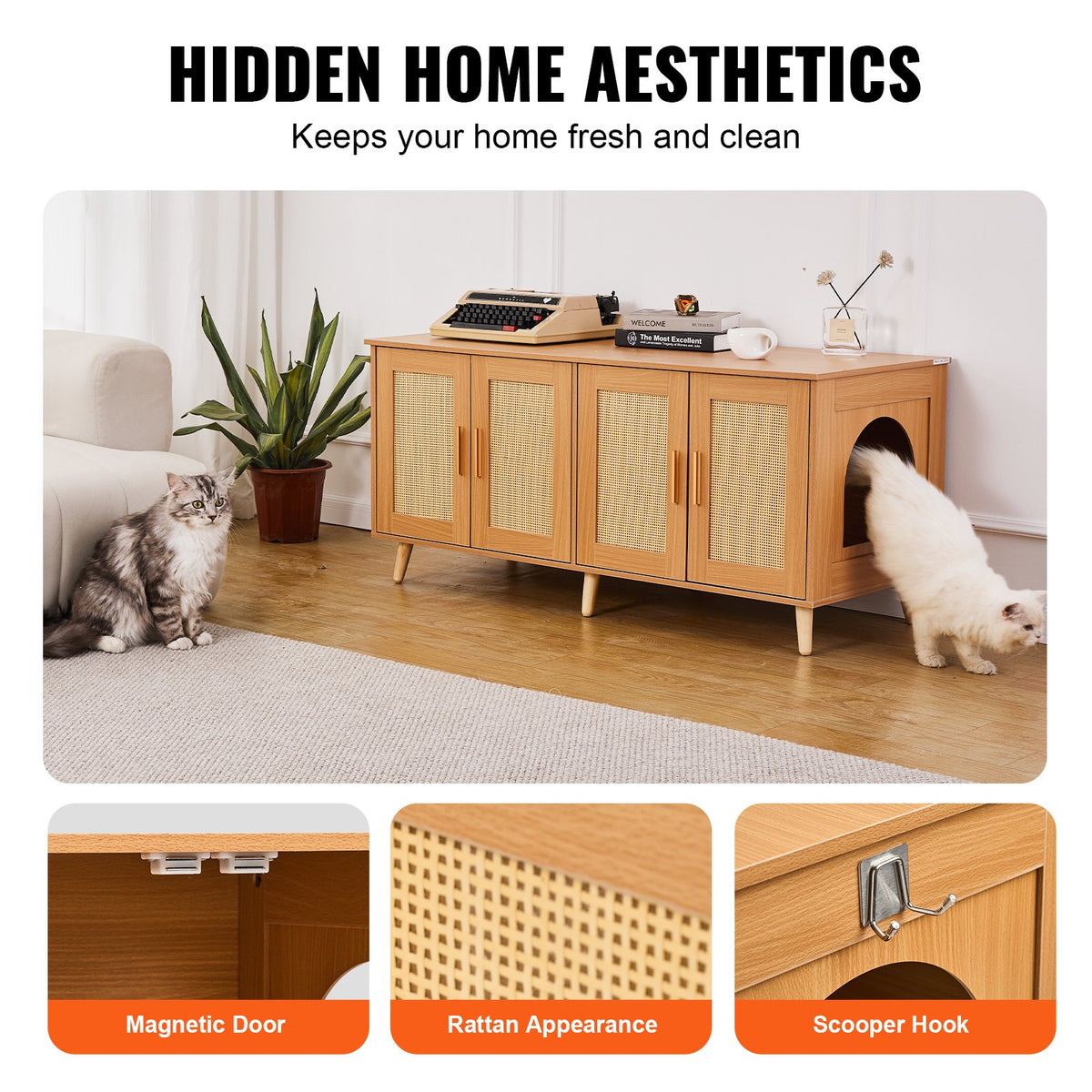 Cat Litter Box Enclosure | Wooden Furniture for 2 Cats