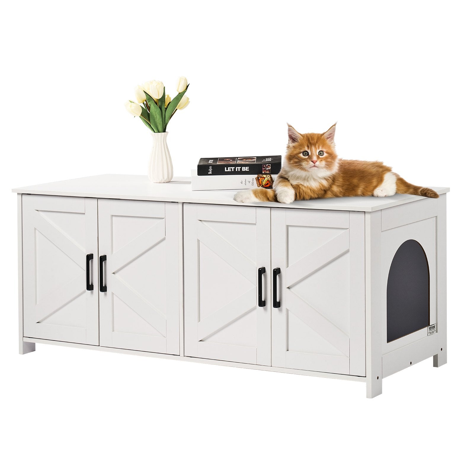 Cat Litter Box Enclosure | 2-Room Wooden Furniture | White
