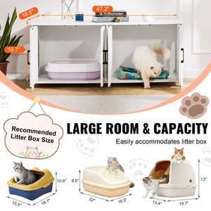 Cat Litter Box Enclosure | 2-Room Wooden Furniture | White