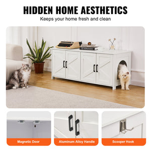 Cat Litter Box Enclosure | 2-Room Wooden Furniture | White