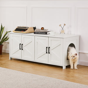 Cat Litter Box Enclosure | 2-Room Wooden Furniture | White