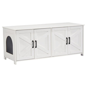 Cat Litter Box Enclosure | 2-Room Wooden Furniture | White