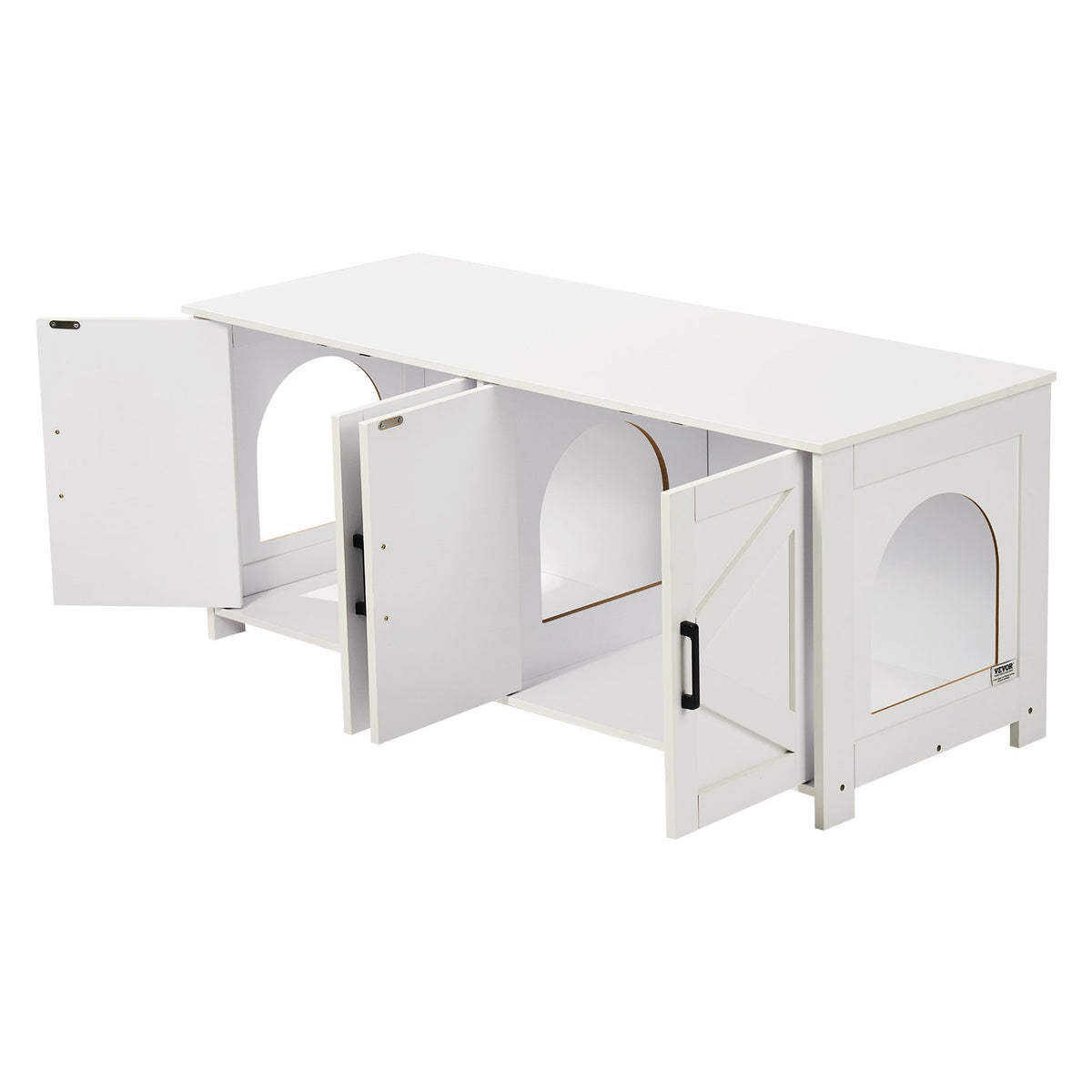 Cat Litter Box Enclosure | 2-Room Wooden Furniture | White