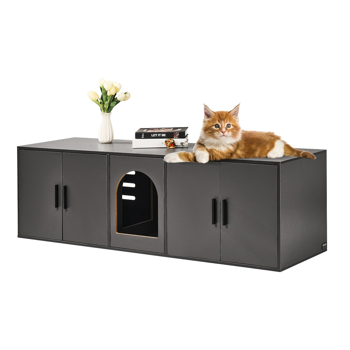 Cat Litter Box Enclosure | Wooden Hidden Furniture | 57.9" Black