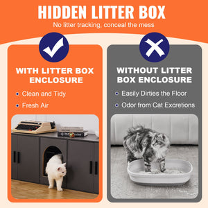 Cat Litter Box Enclosure | Wooden Hidden Furniture | 57.9" Black