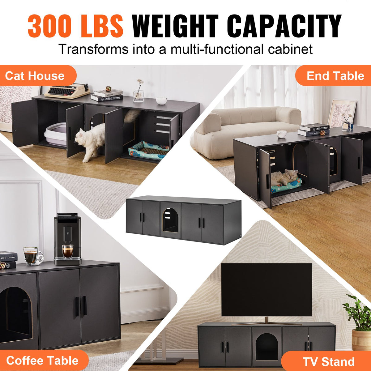 Cat Litter Box Enclosure | Wooden Hidden Furniture | 57.9" Black