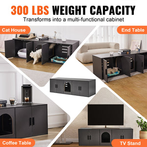 Cat Litter Box Enclosure | Wooden Hidden Furniture | 57.9" Black